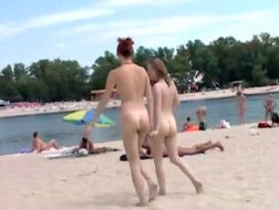 2 teenage college ladies nudists on the beach, Kiev,