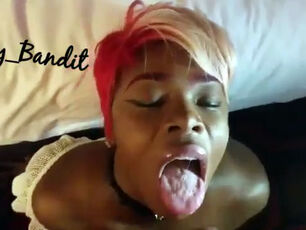 Sex-positive ebony woman with red-white hair likes to
